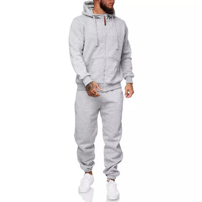 Mens Sports Suit – Hooded Cotton Blend Tracksuit With Warm Wool Lining