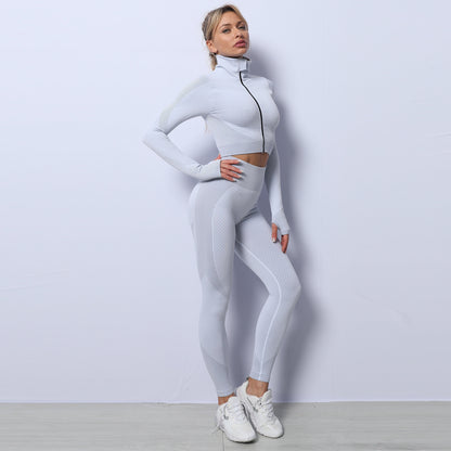 Female Yoga Sets - Long Sleeve Zipper Workout Jacket With Nylon Spandex