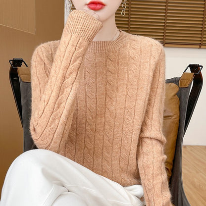 Twist Sweater Knit Vintage Round Neck Base Shirt