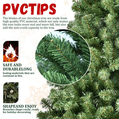 Close-up of artificial Christmas tree branch with green PVC tips, fire-resistant and easy to shape