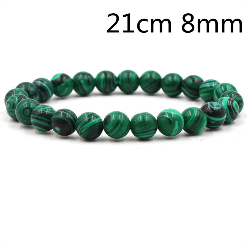 Malachite Bracelets - Elastic Strand Jewelry With Black Matte Green Beads
