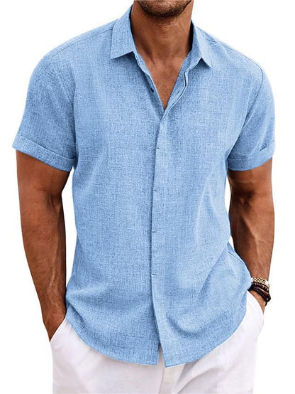 Men's Linen T-Shirt | Loose Fit Short Sleeve Tee | Lightweight Polyester Fabric Top
