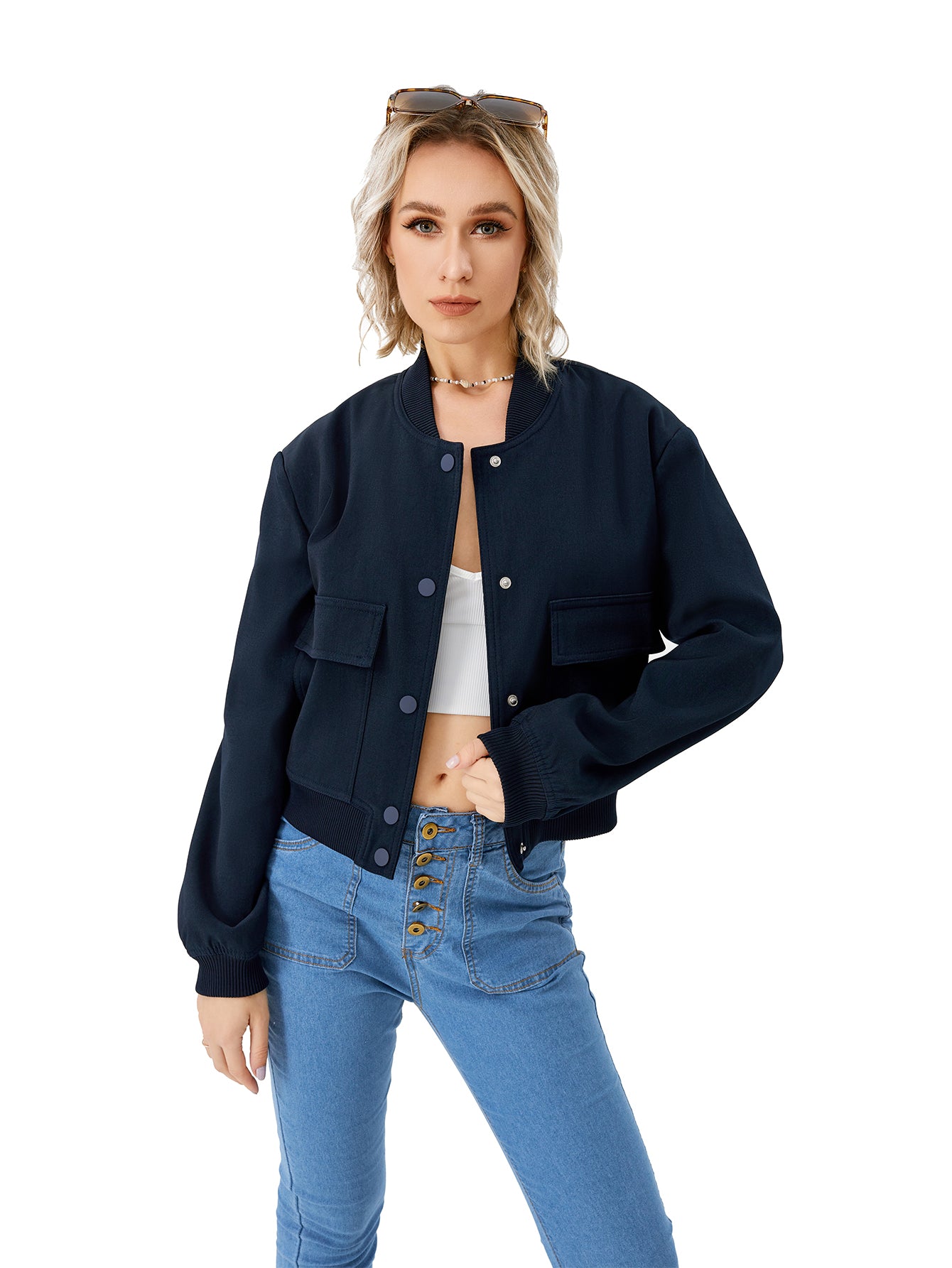Lightweight Bomber Jacket | Cropped Casual Varsity Jacket With Pockets