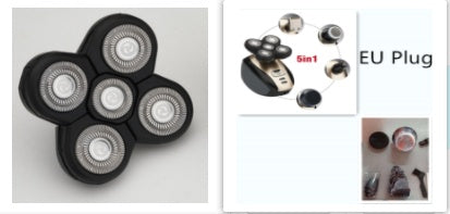 Electric beard shaver replacement head with five circular blades and EU plug 5-in-1 grooming kit