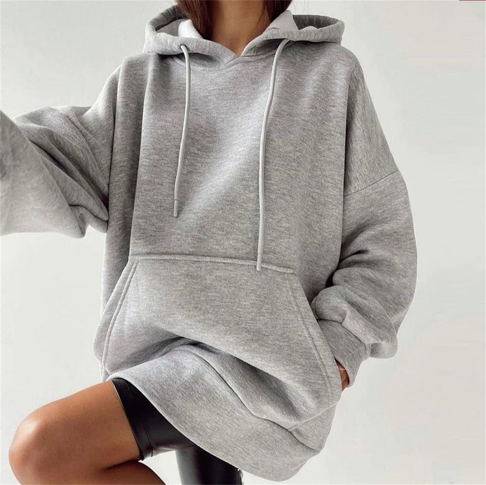 Fleece Pullover Hoodie - Loose Fit Solid Color Sweater With Pockets