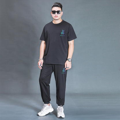 Oversized Casual Sports Suit - Two-Piece Black Cotton Sportswear Set