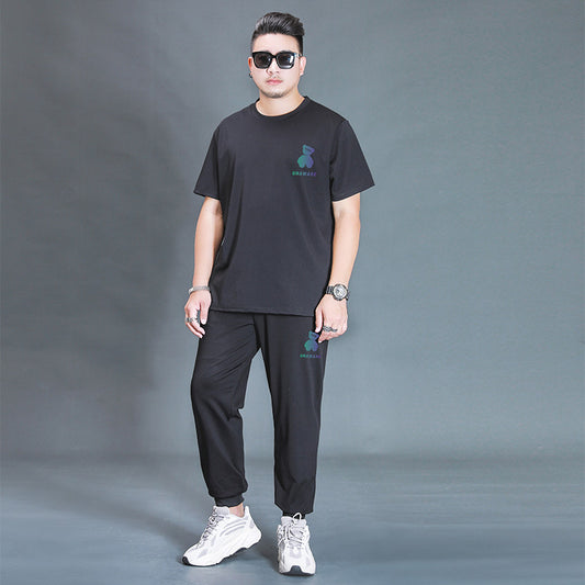 Oversized Casual Sports Suit - Two-Piece Black Cotton Sportswear Set