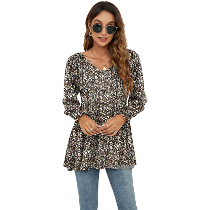 Long Puff Sleeve Tops Women’s Floral Blouse | Casual V Neck Shirt | Cotton Babydoll Tee