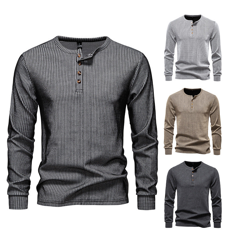 Men's Slim Fit T-Shirt - Casual Long Sleeve Striped Sports Tee for Large Size