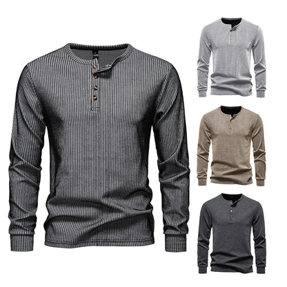 Men's Slim Fit T-Shirt - Casual Long Sleeve Striped Sports Tee for Large Size