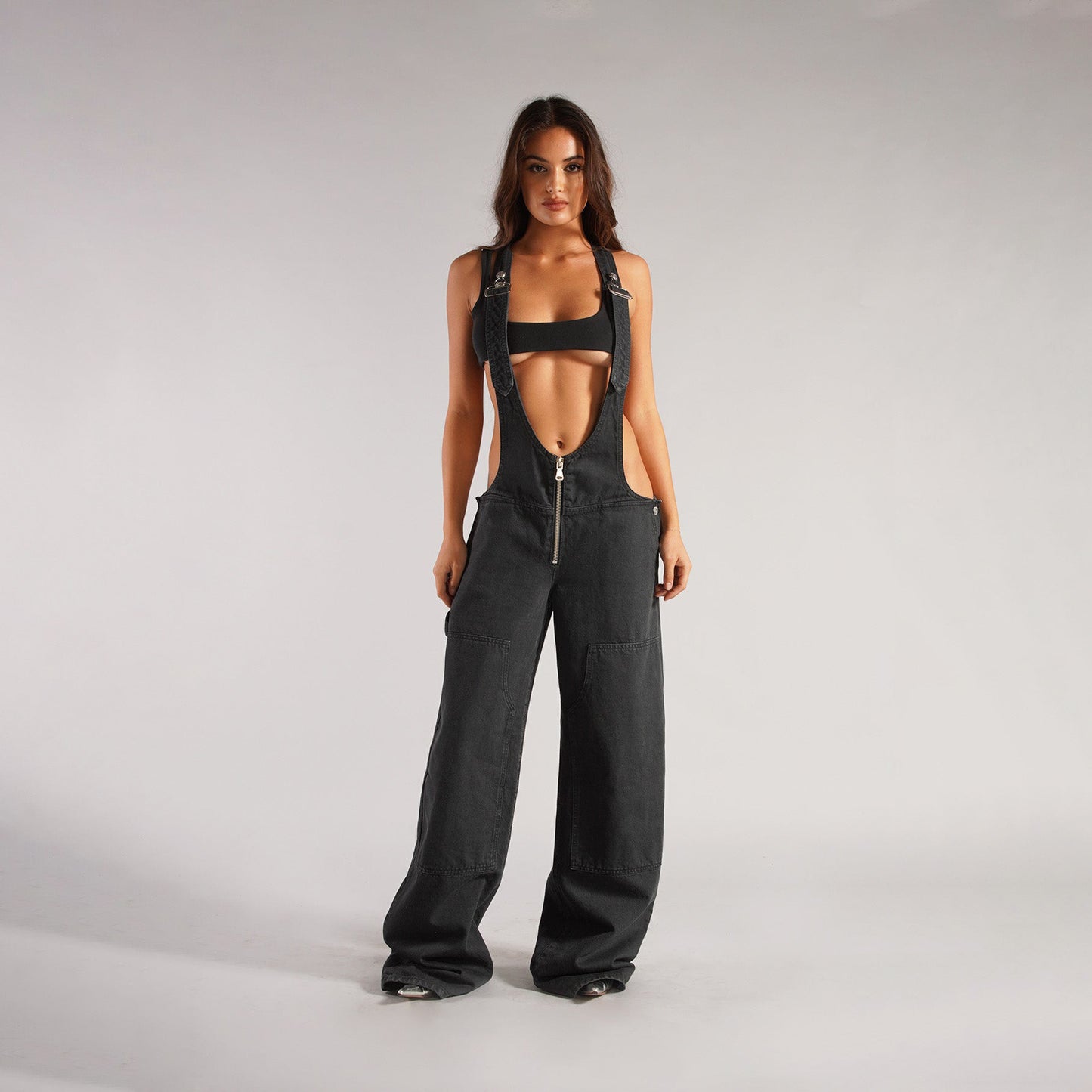Denim Overalls With Zipper Pockets – Loose Suspender Jumpsuit, Wide Leg Pants
