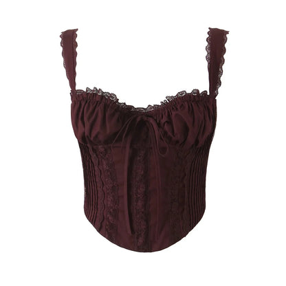 Sexy Lace Trim Vest - Small Sling Slim Fit Ultra Short Pullover Top