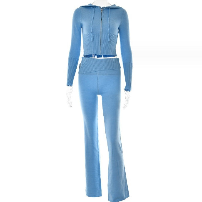 Women's Hoodie Suit | Stylish Casual Wear | Zip Sweater Set With High Waist Pants