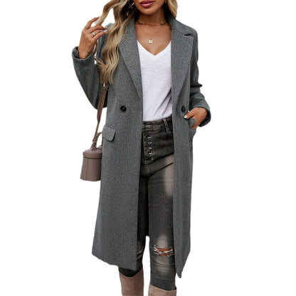 Turn-Down Collar Coat For Women | Long Sleeve Pocketed Commuter Jacket
