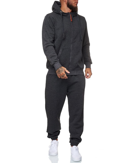 Mens Sports Suit – Hooded Cotton Blend Tracksuit With Warm Wool Lining