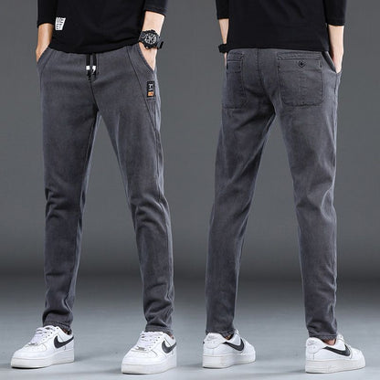Denim Stretch Trousers - Men's Casual Pants With Elastic Waist & Slim Fit