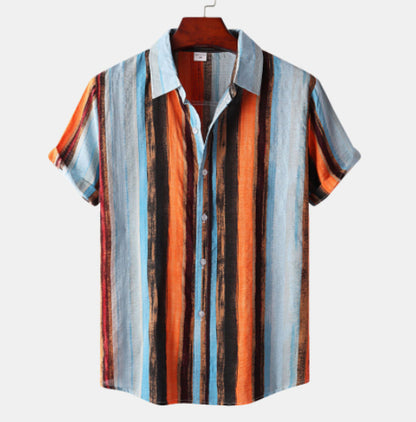 Men's Retro Shirt - Summer Casual Cotton Short Sleeve Loose Fit Top