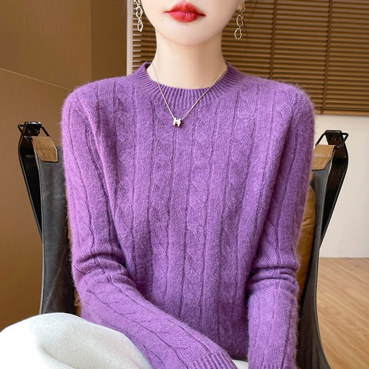 Twist Sweater Knit Vintage Round Neck Base Shirt