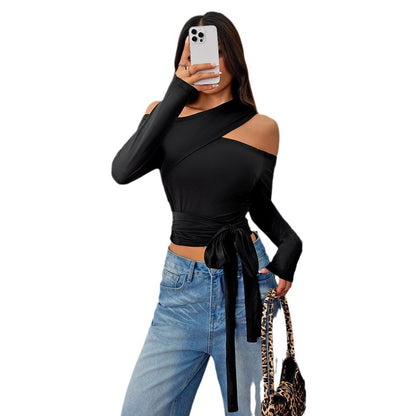 Autumn And Winter New Street Trend Style T-shirt Irregular Design Long Sleeve Top