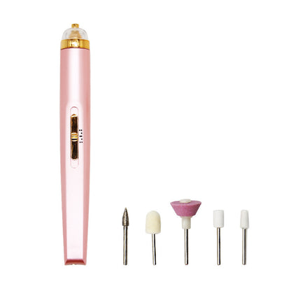 Pink electric nail drill machine with five interchangeable bits for manicures and pedicures