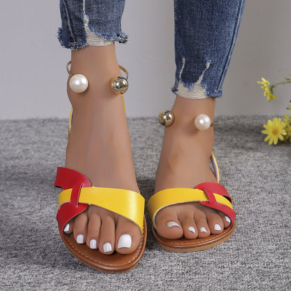 Ankle Strap Sandals – Lightweight Flat Women's Summer Shoes With Colorful PU Upper