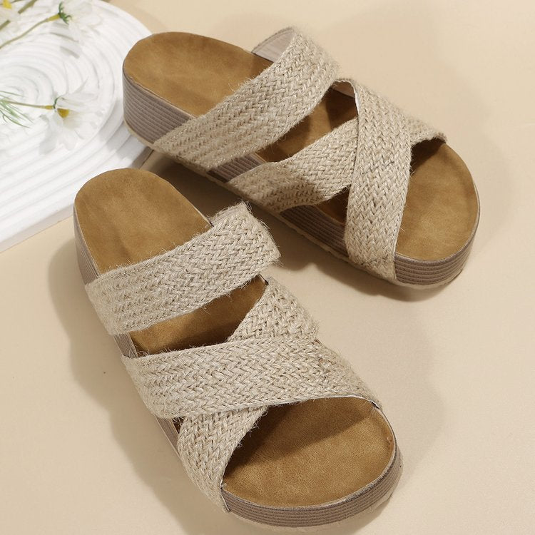 Summer Platform Sandals – Stylish Women Flat Cross Strap Slippers