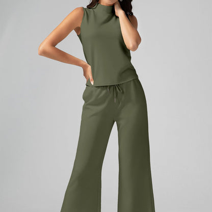Women's Vest Pants Set - Wide Leg Cropped Pants & Sleeveless Vest Top