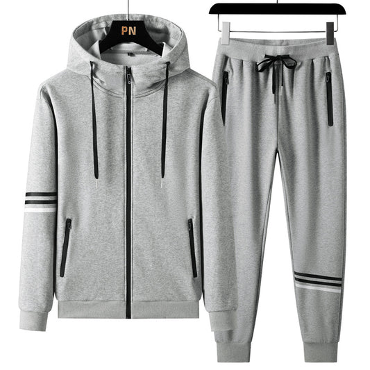 Cotton Hooded Tracksuit – Men's Casual Two-Piece Set With Breathable Sportswear