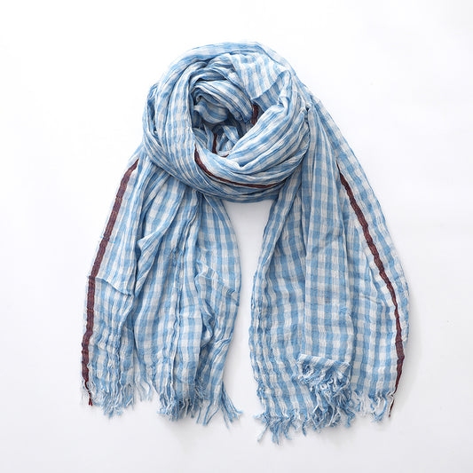 Plaid Cotton Scarf - Thin Lightweight Mid-Length Scarf for Men Women