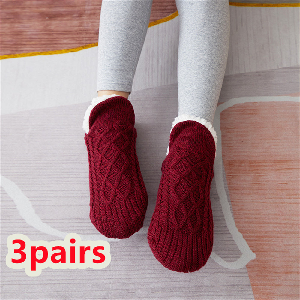 Winter Woolen Socks - Thick Indoor Slipper Socks With Non Slip Grip