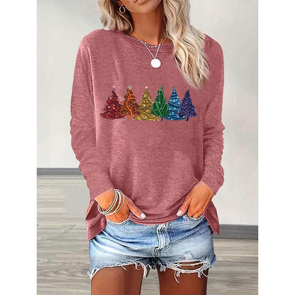 Christmas Shirts Women - Cute Christmas Tree Long Sleeve Holiday Party Tops
