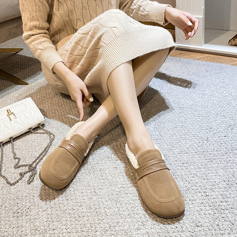 Women's Velvet Shoes | Warm Cotton Shoes | Retro Flat Heel Footwear