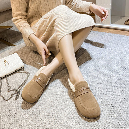 Women's Velvet Shoes | Warm Cotton Shoes | Retro Flat Heel Footwear