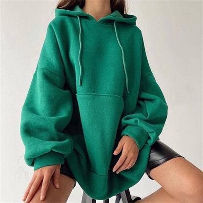Fleece Pullover Hoodie - Loose Fit Solid Color Sweater With Pockets