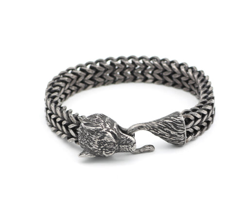 Black Wolf Bracelet | Men's Stainless Steel Cuban Chain Wristband