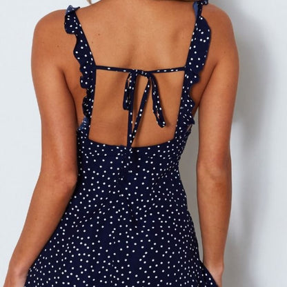 Polka Dot Dress - Strappy Summer Beach Dress With V Neck Princess Design