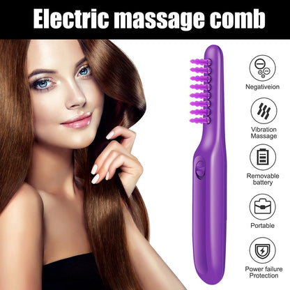 Electric purple massage hair comb with vibration, negative ion, removable battery, portable, power protection