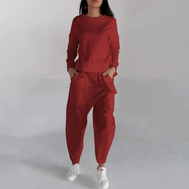 Women's Fashion Sweatshirt | Solid Color Outfit With Back Slit & Pockets