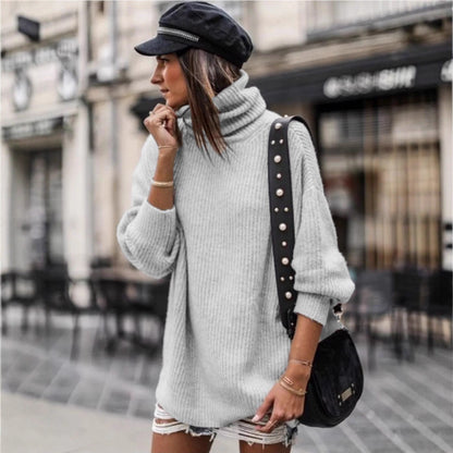 Women's Sweater Dress | Mid-Length Knitted Pullover With Splicing Design