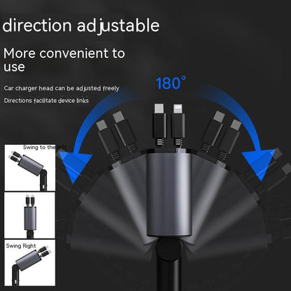 Adjustable car charger head swinging 180 degrees left and right for easy device connections