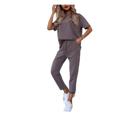 Casual Cropped Pants Set - Women's Two Piece Outfit With Pocket Detail