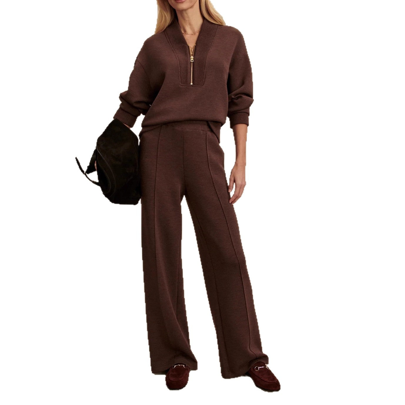 Casual Two-Piece Suit – Women's Knitting Zipper Jacket & Pants Set