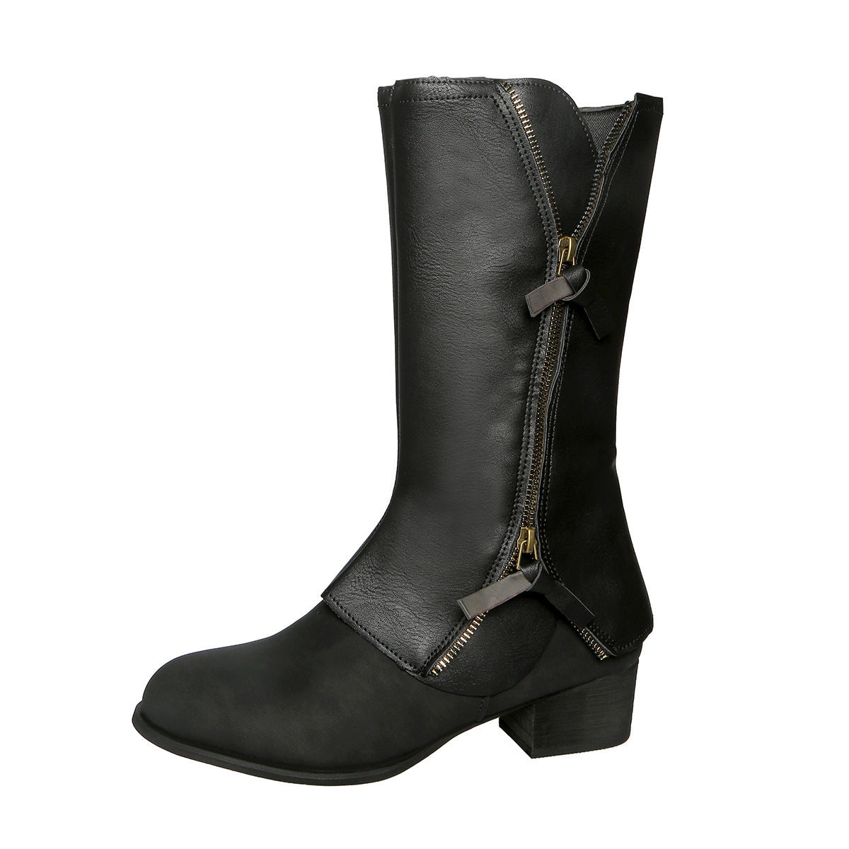 Chunky Heel Boots – Women's Martin Boots With Side Zipper & Rubber Sole