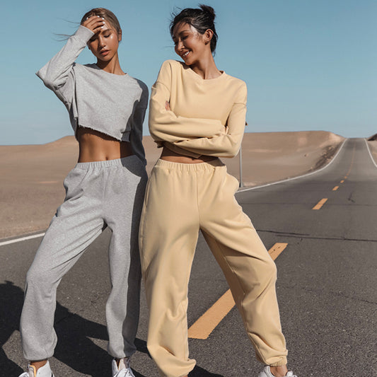 Women's Sports Sweater Set – Casual 2-Piece Loose Fit Tracksuit With Long Sleeve Top & Pants