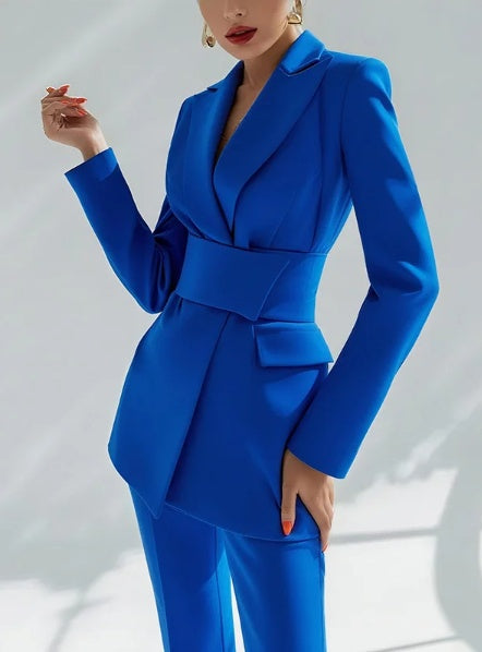 Blue Suede Suit - Vintage Two-Piece Outfit With Elegant Women's Blazer