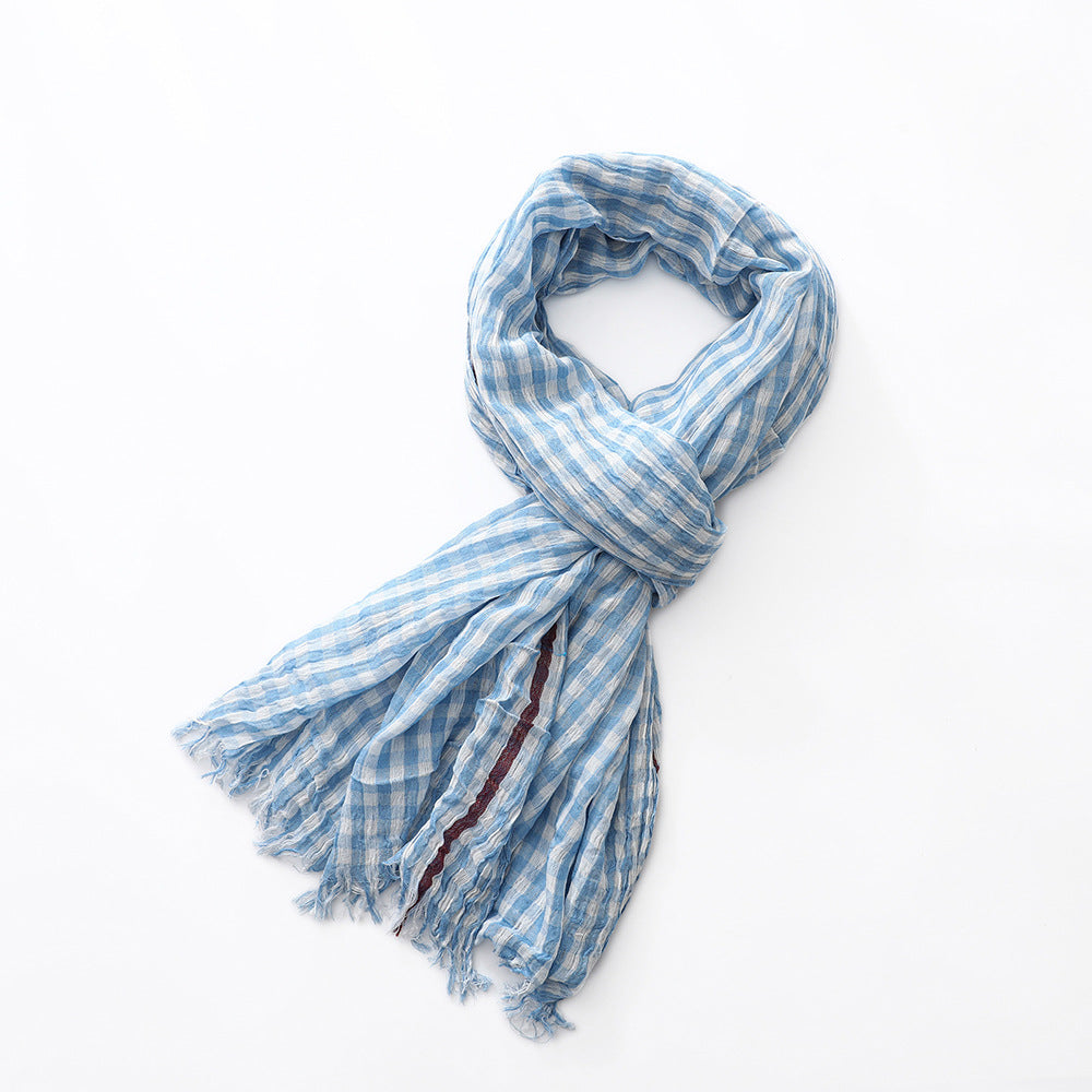 Plaid Cotton Scarf - Thin Lightweight Mid-Length Scarf for Men Women