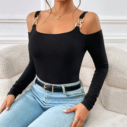 Off Shoulder Top - Slim Fit Pullover With Metal Hook Detail | Spring Fashion