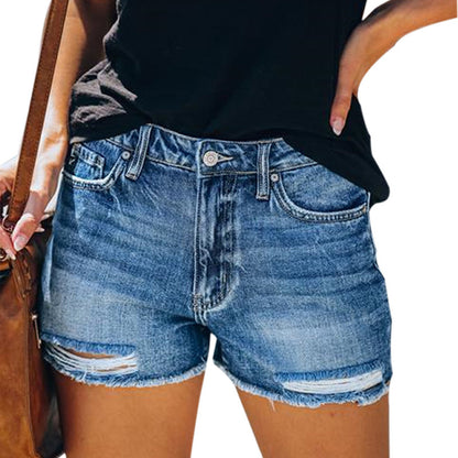 Denim Shorts Female - Summer Hole Fringe Jeans | Comfortable Commuter Style