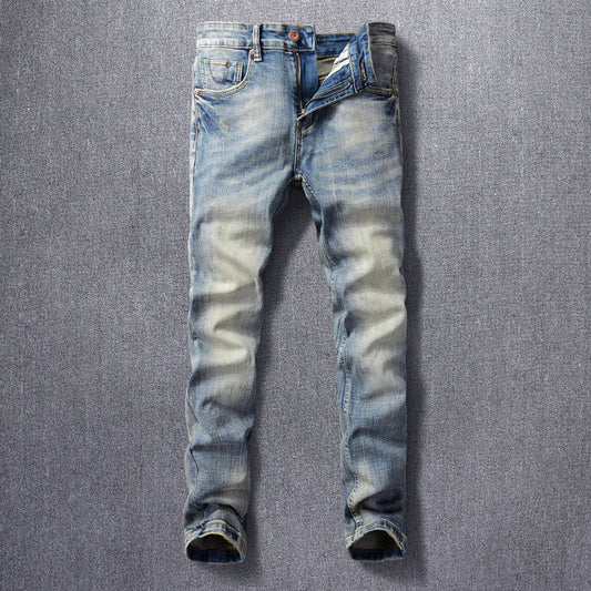 Retro Men's Jeans | Vintage Denim Pants | Slightly Elastic Straight Leg