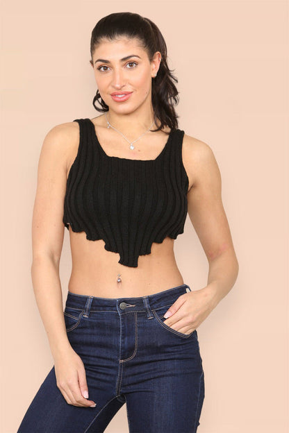 Knitted Vest Crop Top | Asymmetric Hem Sleeveless Knitwear For Women